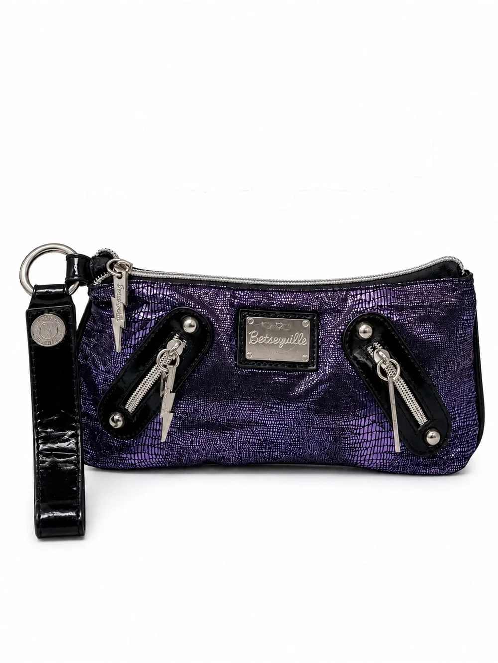 Betseyville Metallic Purple Lizard Print Wristlet Clutch Silver Hardware